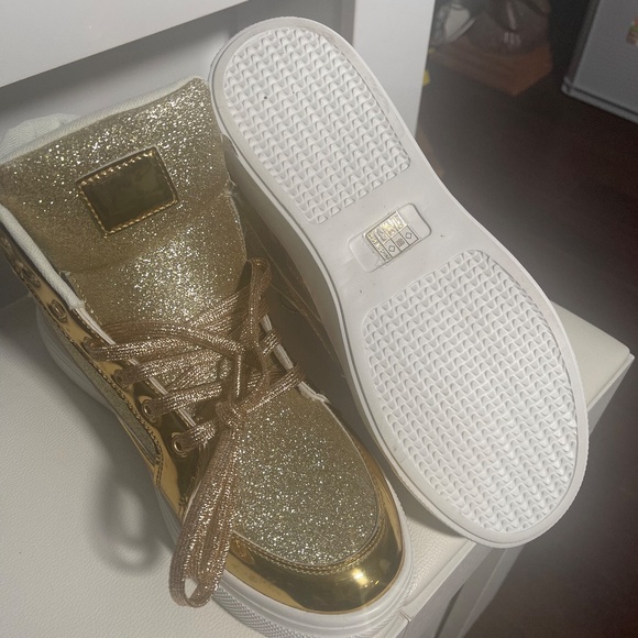 Gold Glitter High-Top Sneakers – Metallic Gold – Size 43 (Women’s 11) - Picture 3 of 6
